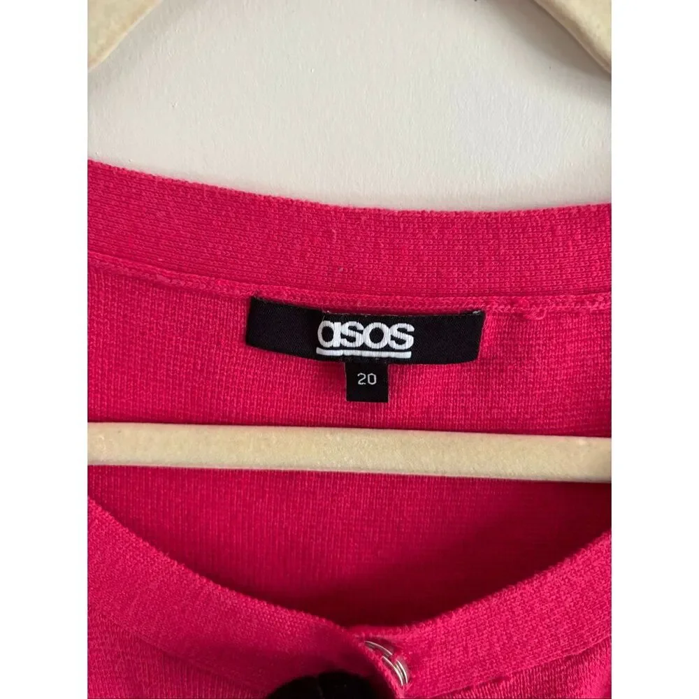 ASOS Hot Pink Button-Up Cardigan Size 20 Flutter Sleeve Front Bow Detail